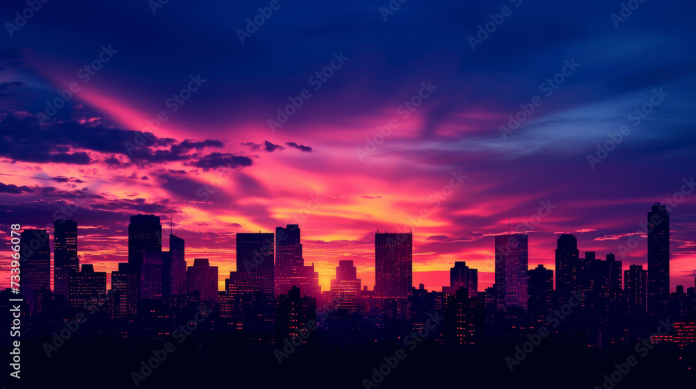Skyline at Dusk. Silhouettes of Business Buildings during Sunset

