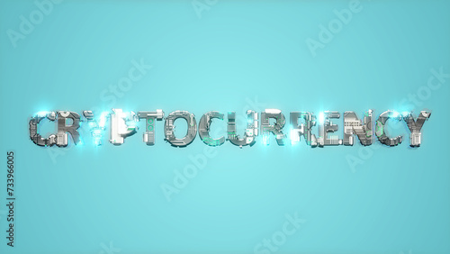 modern shining cybernetical text CRYPTOCURRENCY on blue backdrop - abstract 3D illustration