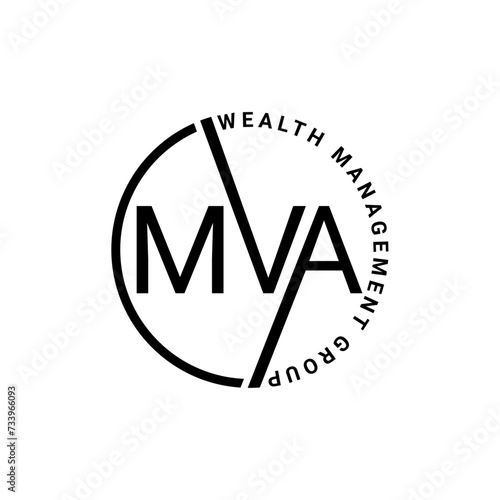 MVA Artistic Letter Logo Design with Circle in Black and White Colors Vector Illustration Pro Vector photo