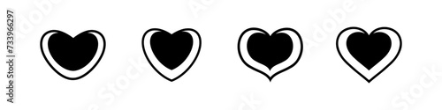 
Set of black silhouette hearts with line. Different shapes. Outline graphic design element collection.  Medicine concept, health care, wedding, valentine day card, like symbol.   Vector illustration.