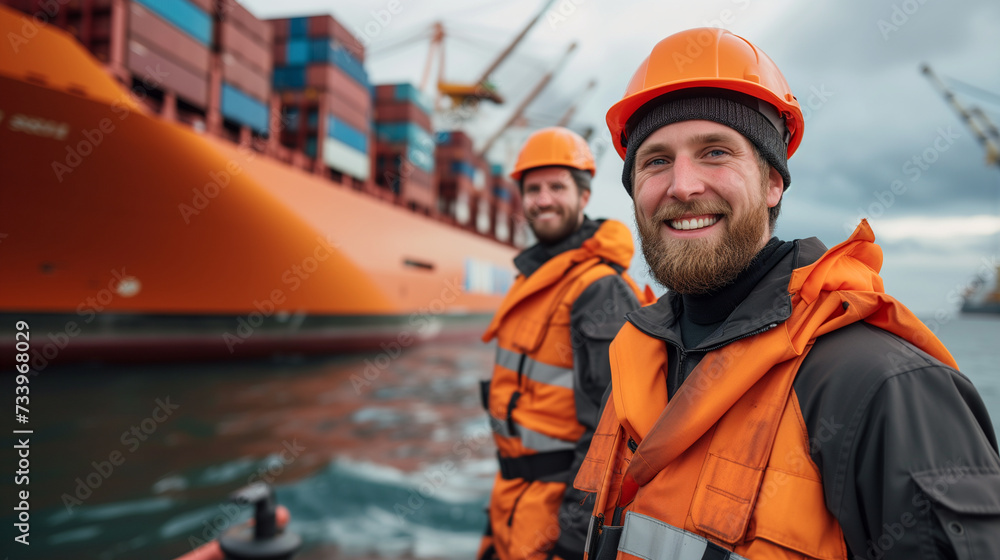 Group of Uniformed Men Pose With Large Boat Group of Uniformed Men Pose With Large Boat