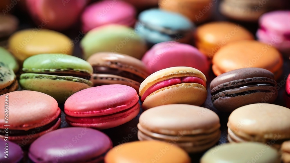 Captivating close-up of a French macaron assortment Captivating close-up of a French macaron assortment