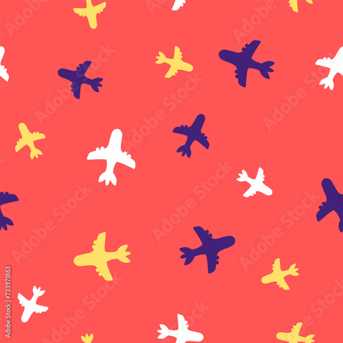 Colorful airplane vector seamless pattern