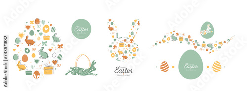 Easter set. Modern minimal design in pastel colors.