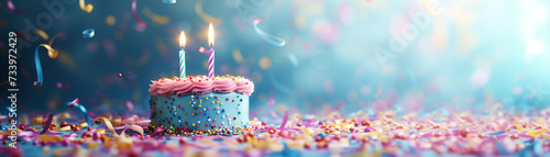 a small birthday cake adorned with pink frosting and playful confetti holds a single lit candle, radiating the warmth and joy of a heartfelt celebration. Perfect for simple poster layouts.