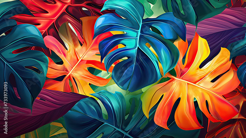 An abstract rendition of tropical leaves  exploring color gradients and geometric shapes for a modern appeal Background Ai Generative