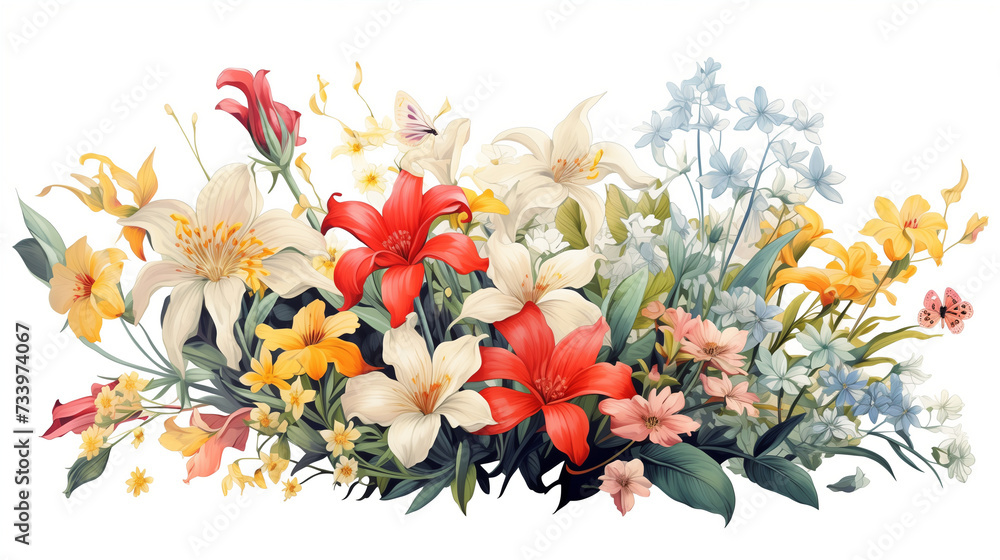 Colorful Colored Flowers Illustration and White Background