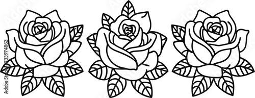 3 tattoo rose outlines black and white line art