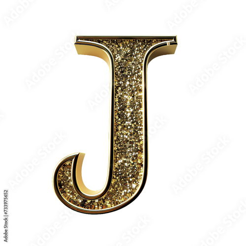 J in the style of Gold shiny and luxurious, PNG image, transparent background.