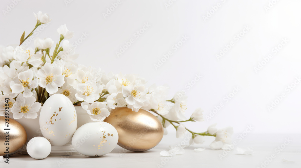 Classic Easter background with eggs and flowers