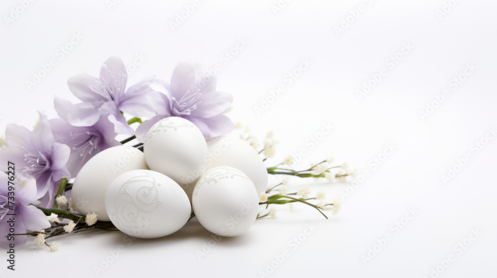 Classic Easter background with eggs and flowers