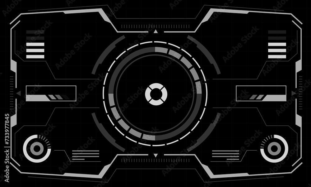 HUD sci-fi interface screen view white circular geometric design virtual reality futuristic technology creative display on black vector HUD sci-fi interface screen view white circular geometric design virtual reality futuristic technology creative display on black vector