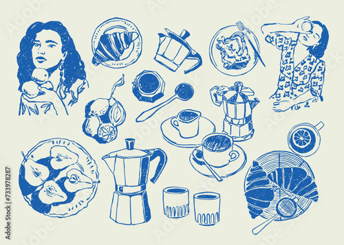Abstract boho style food and beverages vector illustrations for your wall art gallery, logo design, wallpaper	