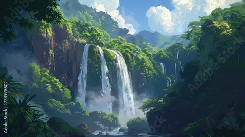 Majestic waterfall in a tropical forest power and tranquility