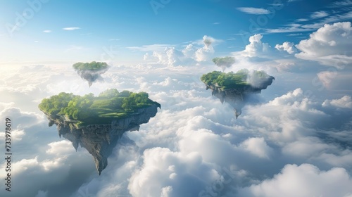 Surreal landscape floating islands above the clouds dreamy exploration