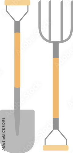 Vector pitchfork and shovel. Set of gardening tools