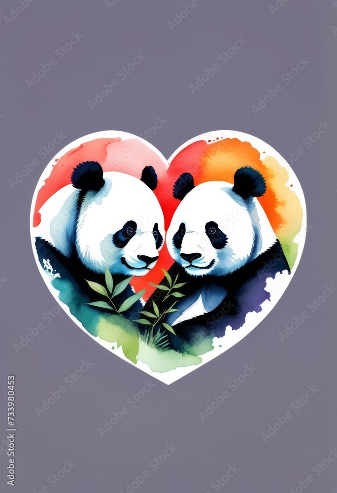 Fototapeta premium Two cute Cartoon Pandas on a beige background