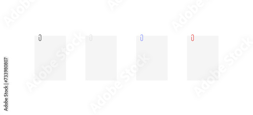 Sheet with paper clip icon set. Flat style. Vector icons