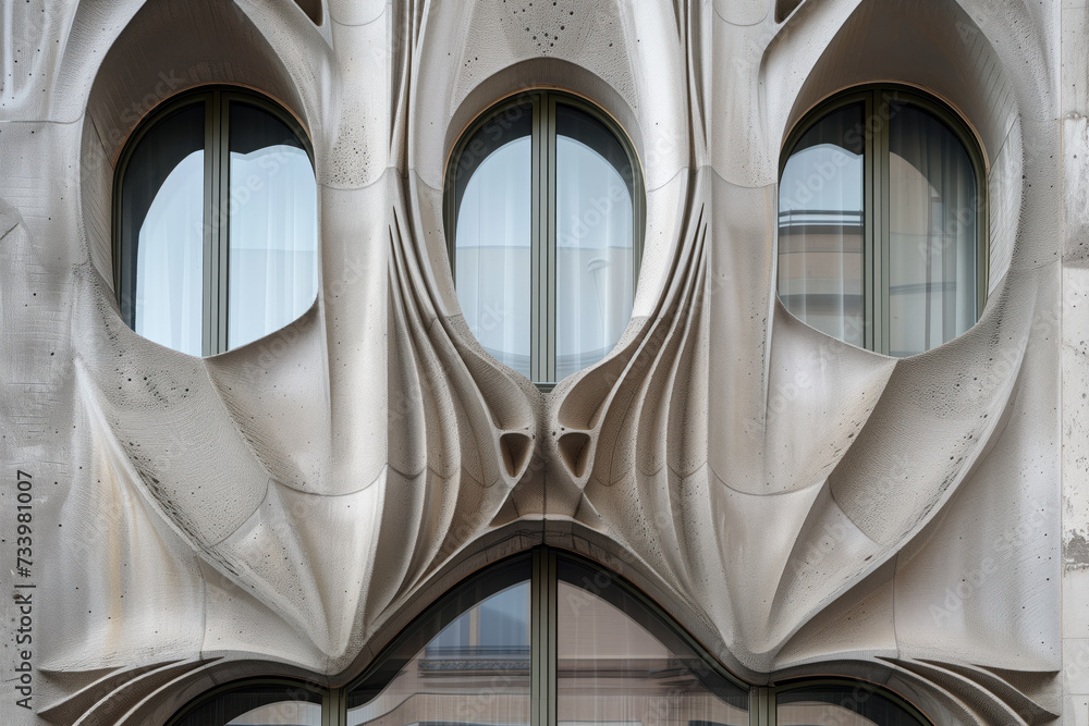 Parametric facade of a modern building inspired by art nouveau architecture. Background image. Created with Generative AI technology