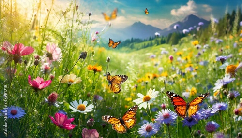 Summer meadow with butterflies