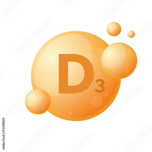 Vitamin D3 vector bubble isolated on white. Vitamin icon.