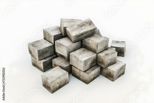 Heap of 3D rendered stone cubes on a plain white background. simple, abstract, and versatile image for multiple uses. perfect for concepts. AI