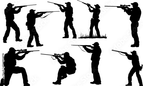 hunting collection silhouettes - vector. AI generated illustration.