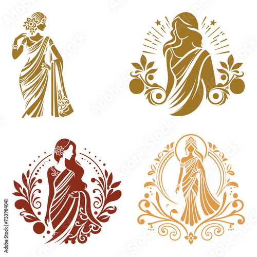 Vector saree with women's figure clothing logo design, Generative Ai