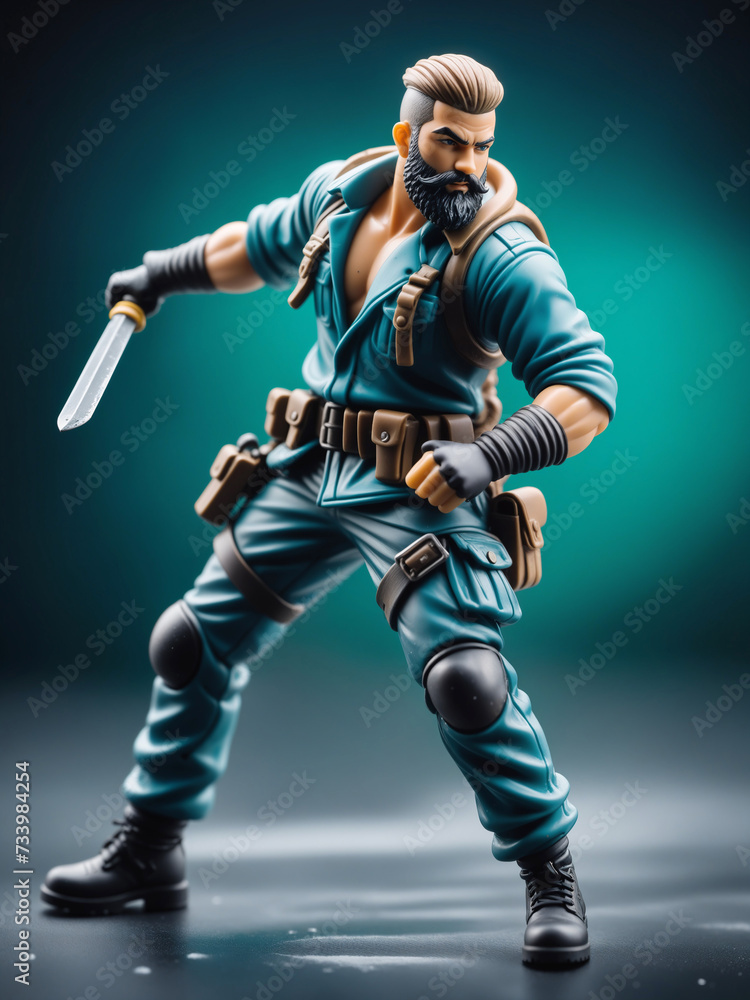 action figure fighter in bluish cloth