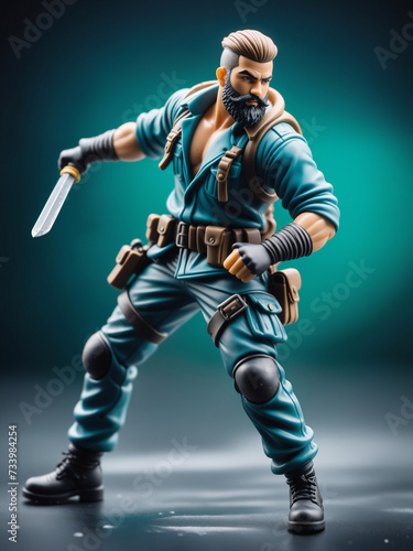 action figure fighter in bluish cloth