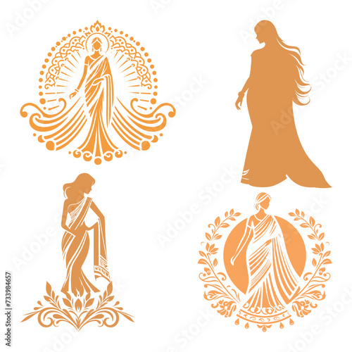 Vector saree with women's figure clothing logo design, Generative Ai