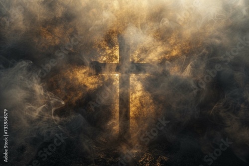 Ash Wednesday Blessings with Dramatic Cross. Bold Ash Wednesday banner with ash cross, highlighted by dramatic lighting effects.