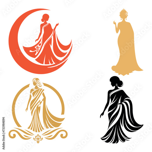 Vector saree with women's figure clothing logo design, Generative Ai