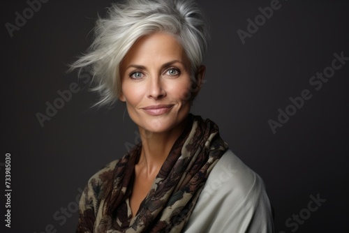 Portrait of a beautiful middle-aged woman with short white hair