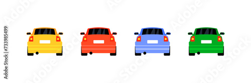 Car icon set. Back view. Flat style. Vector icons