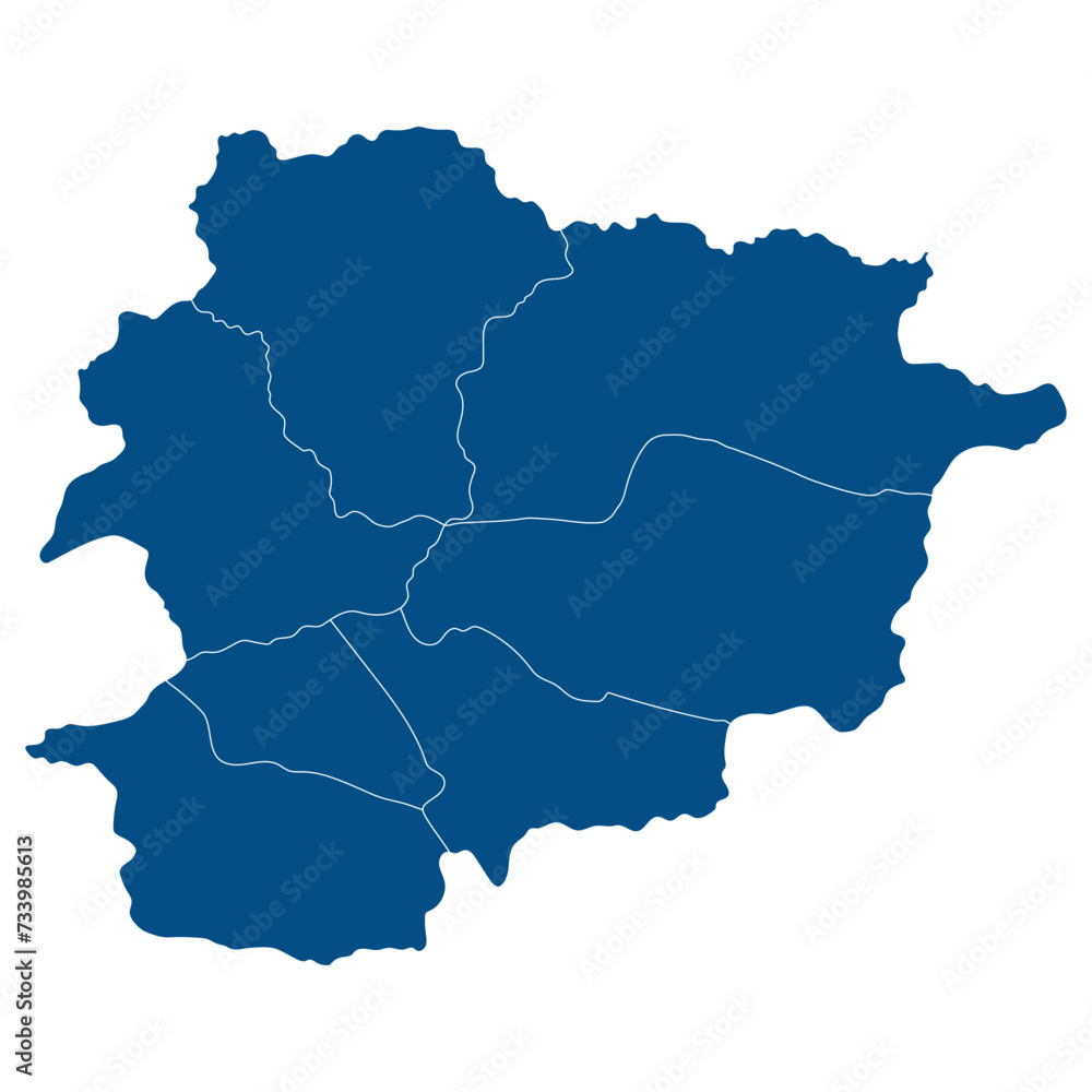 Andorra map. Map of Andorra in administrative provinces in blue color