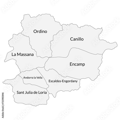 Andorra map. Map of Andorra in administrative provinces
