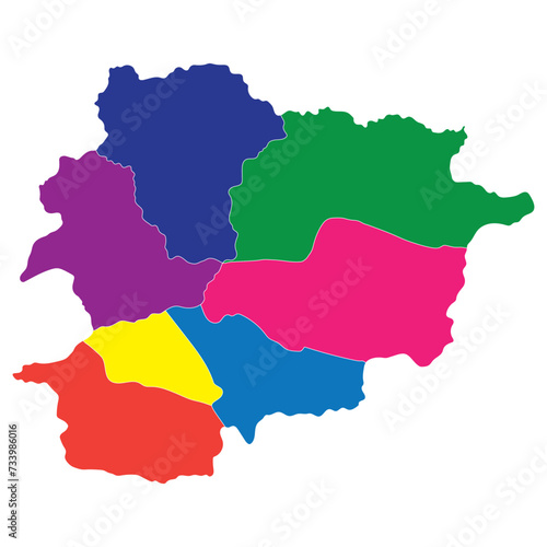 Andorra map. Map of Andorra in administrative provinces in multicolor