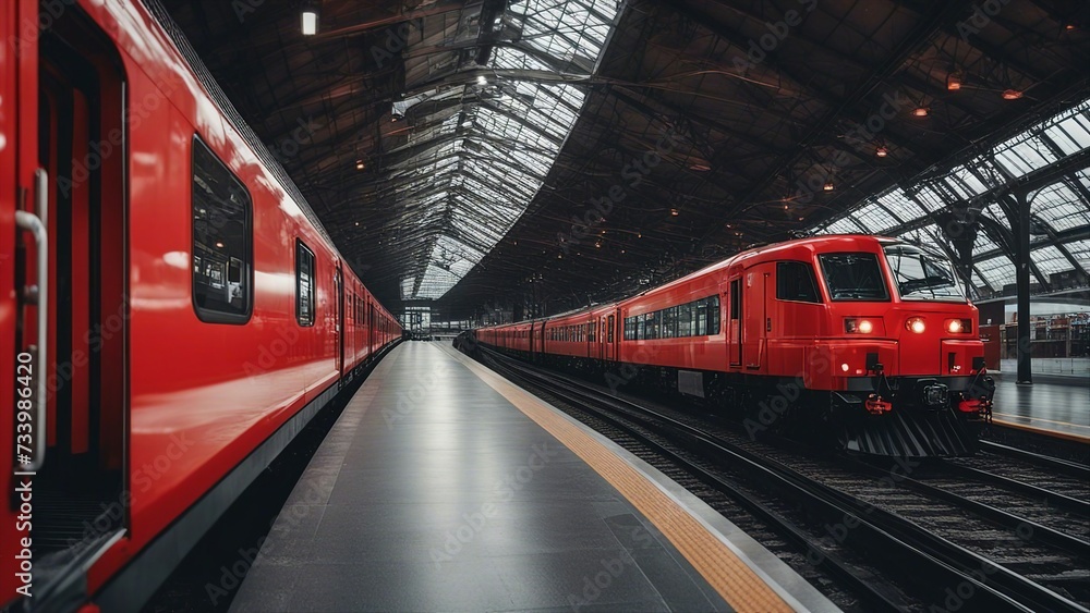 train in motion blur _A bright red train that contrasts with the dull railway station. The train is fast and elegant, train in motion blur _A bright red train that contrasts with the dull railway station. The train is fast and elegant,