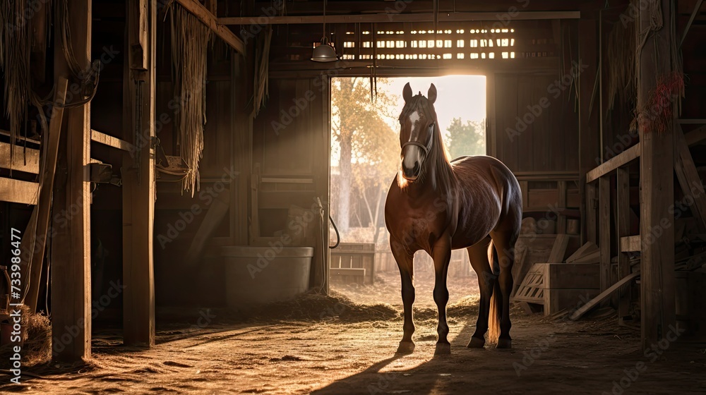 equine horse at barn - obrazy, fototapety, plakaty 
