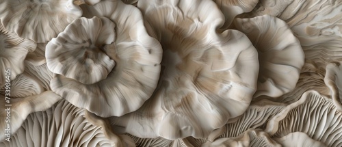 Closeup of organic natural oyster mushrooms ( pleurotus ostreatus ) fungus texture background photo