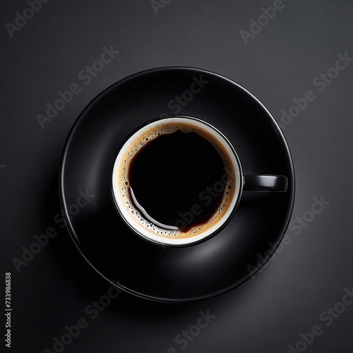 A coffee in a black cup with a dark background