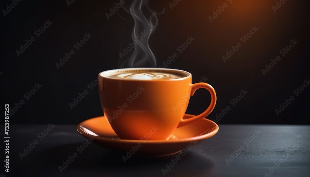 A coffee in a orange cup with a dark background A coffee in a orange cup with a dark background