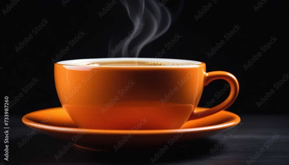A coffee in a orange cup with a dark background A coffee in a orange cup with a dark background