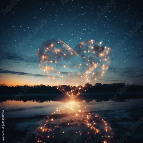 exchanging heart-shaped cookies, with a romantic soft-focus background