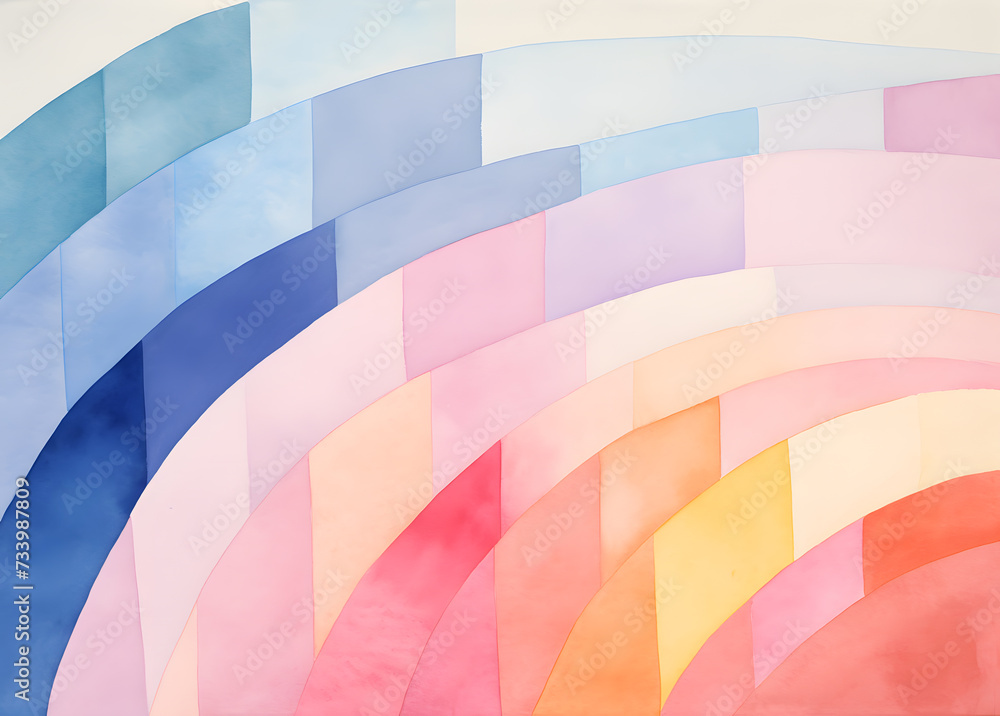 Fototapeta premium Watercolor painting with geometric shapes in pastel colors. Abstract minimalistic composition
