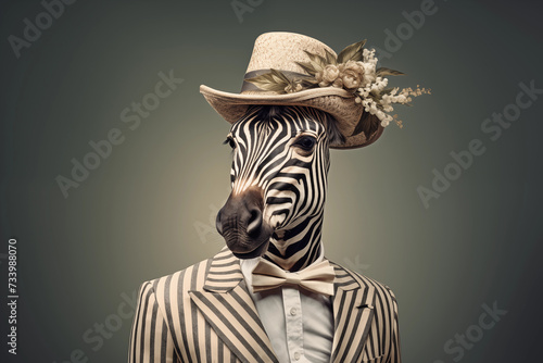 Zebra with suit and hat