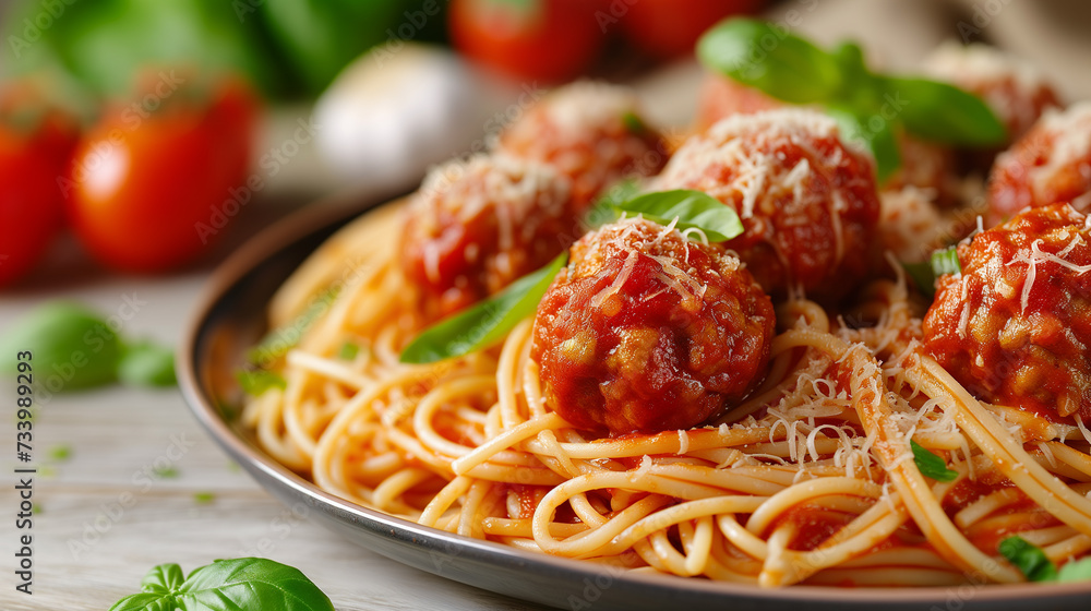 A delicious serving of spaghetti with meatballs. A delicious serving of spaghetti with meatballs.
