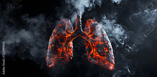 Dangerous cigarette smoke causing damage to lungs. Lung disease from smoking tobacco