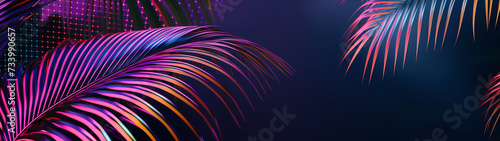 Palm leaf neon pink blue and purple, Background with tinted pink and blue palm leaves. Tropical leaves background. Colorful bright foliage Palm leaf wallpaper